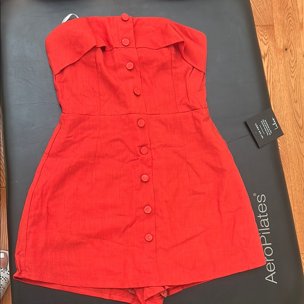 Lulu’s Rusty Orange Linen Blend Romper